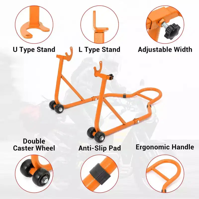 Béquille de moto, lève-moto robuste de 385 kg avec roues - Support avant et arrière réglable pour tous les modèles