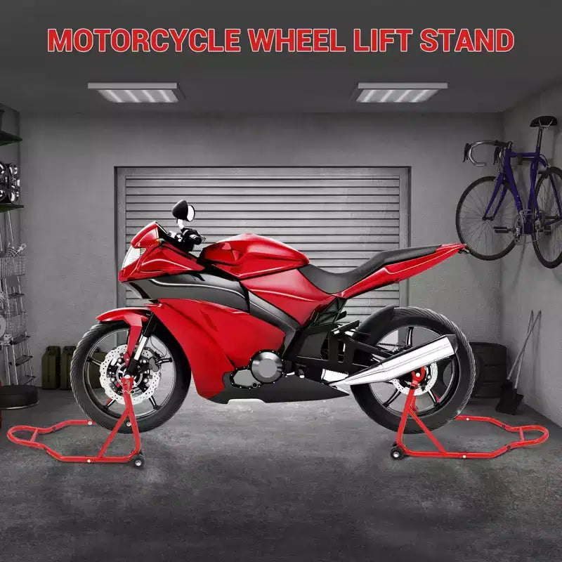 Béquille de moto, lève-moto robuste de 385 kg avec roues - Support avant et arrière réglable pour tous les modèles