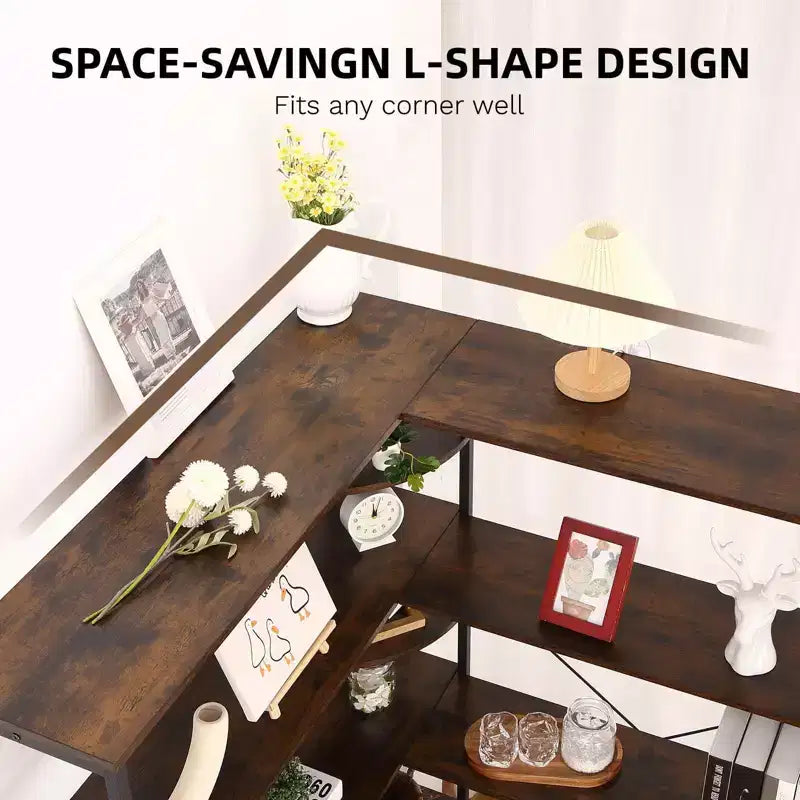 Étagère d'angle à 5 niveaux, étagères industrielles, bibliothèque haute en forme de L avec rangement et cadre en métal robuste pour chambre et salon