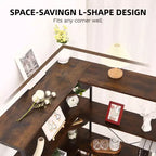Étagère d'angle à 5 niveaux, étagères industrielles, bibliothèque haute en forme de L avec rangement et cadre en métal robuste pour chambre et salon