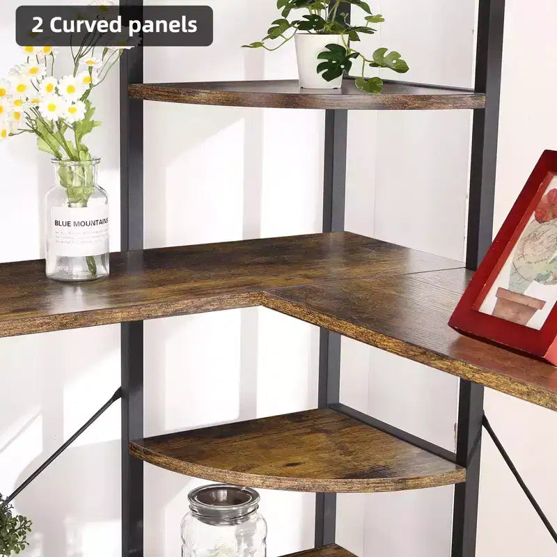 Étagère d'angle à 5 niveaux, étagères industrielles, bibliothèque haute en forme de L avec rangement et cadre en métal robuste pour chambre et salon