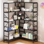 Étagère d'angle à 5 niveaux, étagères industrielles, bibliothèque haute en forme de L avec rangement et cadre en métal robuste pour chambre et salon