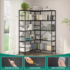 Étagère d'angle à 5 niveaux, étagères industrielles, bibliothèque haute en forme de L avec rangement et cadre en métal robuste pour chambre et salon