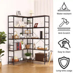 Étagère d'angle à 5 niveaux, étagères industrielles, bibliothèque haute en forme de L avec rangement et cadre en métal robuste pour chambre et salon