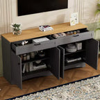 Meuble TV de ferme avec 2 tiroirs pour téléviseurs jusqu'à 70 pouces, buffet polyvalent en grain de bois, meuble de rangement de style Mid-Century