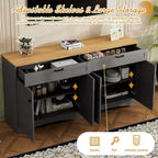 Meuble TV de ferme avec 2 tiroirs pour téléviseurs jusqu'à 70 pouces, buffet polyvalent en grain de bois, meuble de rangement de style Mid-Century