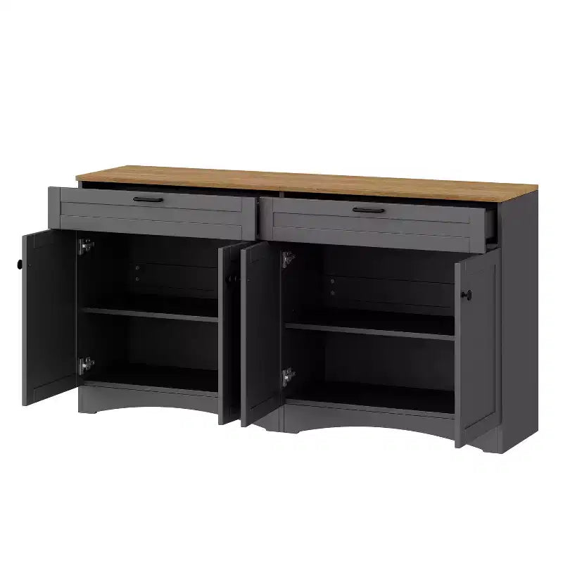 Meuble TV de ferme avec 2 tiroirs pour téléviseurs jusqu'à 70 pouces, buffet polyvalent en grain de bois, meuble de rangement de style Mid-Century