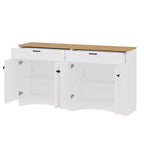 Meuble TV de ferme avec 2 tiroirs pour téléviseurs jusqu'à 70 pouces, buffet polyvalent en grain de bois, meuble de rangement de style Mid-Century