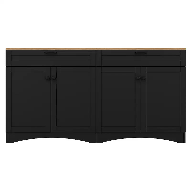 Meuble TV de ferme avec 2 tiroirs pour téléviseurs jusqu'à 70 pouces, buffet polyvalent en grain de bois, meuble de rangement de style Mid-Century