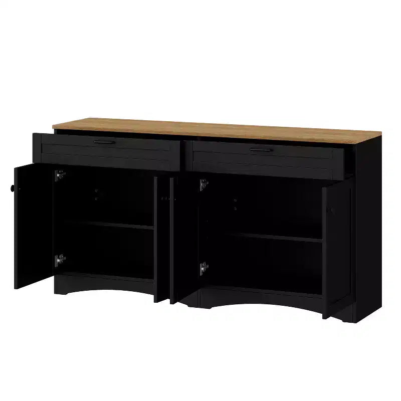 Meuble TV de ferme avec 2 tiroirs pour téléviseurs jusqu'à 70 pouces, buffet polyvalent en grain de bois, meuble de rangement de style Mid-Century