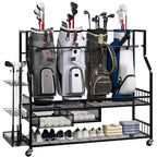 Movable Golf Bag Organizer, All In One Golf Bag Storage Garage Organizer, Sports Equipment Organizer, Golf Bag Storage Garage Organizer with Baskets