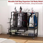 Organisateur de sac de golf mobile, Organisateur de rangement de sac de golf tout-en-un pour garage, Organisateur d'équipement de sport, Organisateur de rangement de sac de golf pour garage avec paniers