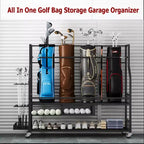 Organisateur de sac de golf mobile, Organisateur de rangement de sac de golf tout-en-un pour garage, Organisateur d'équipement de sport, Organisateur de rangement de sac de golf pour garage avec paniers