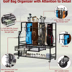 Organisateur de sac de golf mobile, Organisateur de rangement de sac de golf tout-en-un pour garage, Organisateur d'équipement de sport, Organisateur de rangement de sac de golf pour garage avec paniers