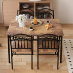 Dining Table Set of 4, Retro Industrial Dining Table & Chairs, Wood Table Chairs Set for Small Space, 1 Table + 4 Chairs (Rustic Brown)
