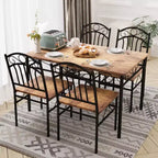 Table et Chaises de Salle à Manger Rétro Industrielle, Table et Chaises en Bois pour Petit Espace, 1 Table + 4 Chaises (Marron Rustique)