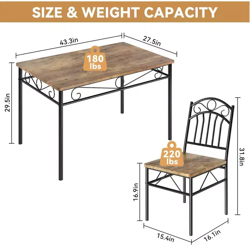 Table et Chaises de Salle à Manger Rétro Industrielle, Table et Chaises en Bois pour Petit Espace, 1 Table + 4 Chaises (Marron Rustique)