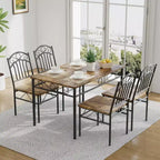 Table et Chaises de Salle à Manger Rétro Industrielle, Table et Chaises en Bois pour Petit Espace, 1 Table + 4 Chaises (Marron Rustique)