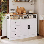 47.2 Buffet de cuisine moderne style Ferme avec rangement, prise de courant intégrée, 3 tiroirs et 2 portes coulissantes, Grande table de bar à café en bois