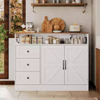 47.2 Buffet de cuisine moderne style Ferme avec rangement, prise de courant intégrée, 3 tiroirs et 2 portes coulissantes, Grande table de bar à café en bois