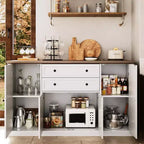 Buffet de ferme 58 po avec tiroirs, grand meuble de bar à café en bois, armoire de rangement robuste avec étagères réglables