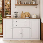 Buffet de ferme 58 po avec tiroirs, grand meuble de bar à café en bois, armoire de rangement robuste avec étagères réglables