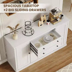 Buffet de ferme 58 po avec tiroirs, grand meuble de bar à café en bois, armoire de rangement robuste avec étagères réglables