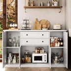 Buffet de ferme 58 po avec tiroirs, grand meuble de bar à café en bois, armoire de rangement robuste avec étagères réglables