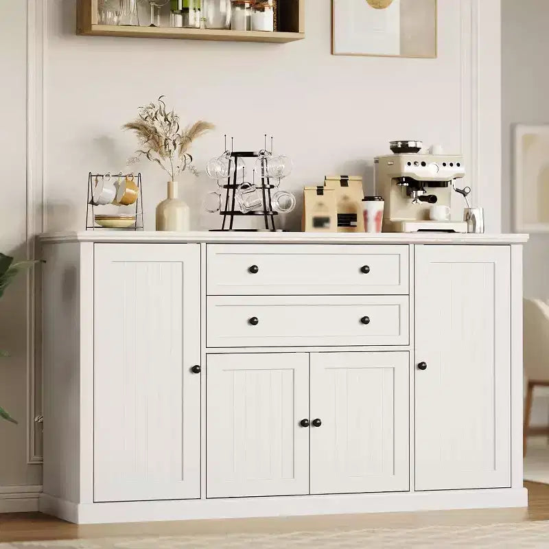 58 Farmhouse Sideboard Buffet Cabinet with Drawers, Large Wooden Coffee Bar Cabinet, Heavy-Duty Storage Cabinet with Adjustable Shelves