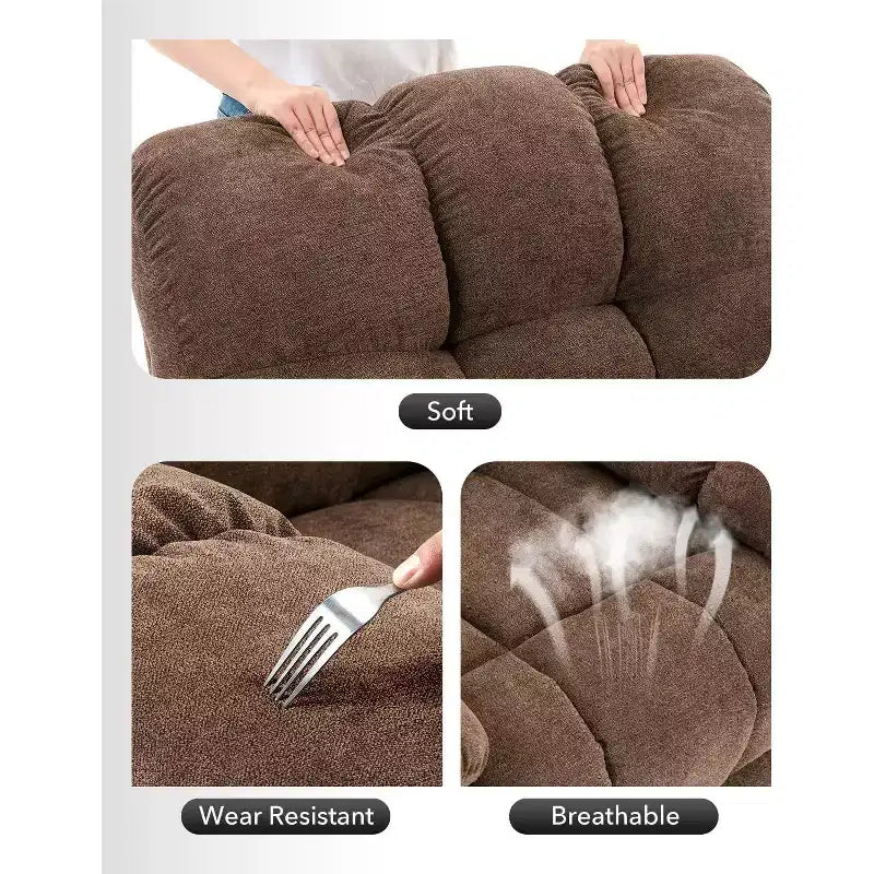 Fauteuil inclinable pivotant à 360° pour salon, fauteuil de nurserie planeur en tissu rembourré avec poches latérales pour petits espaces (marron)