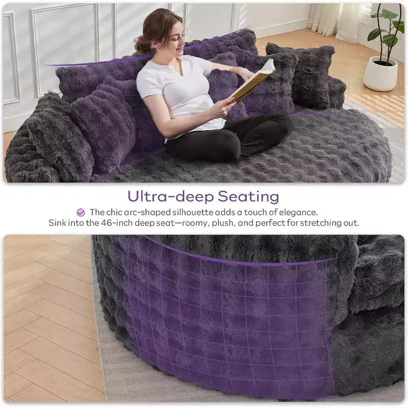 Canapé rond surdimensionné de 83 pouces, canapé-lit moelleux avec 6 oreillers, chaise longue ronde pour chambre à coucher, salon