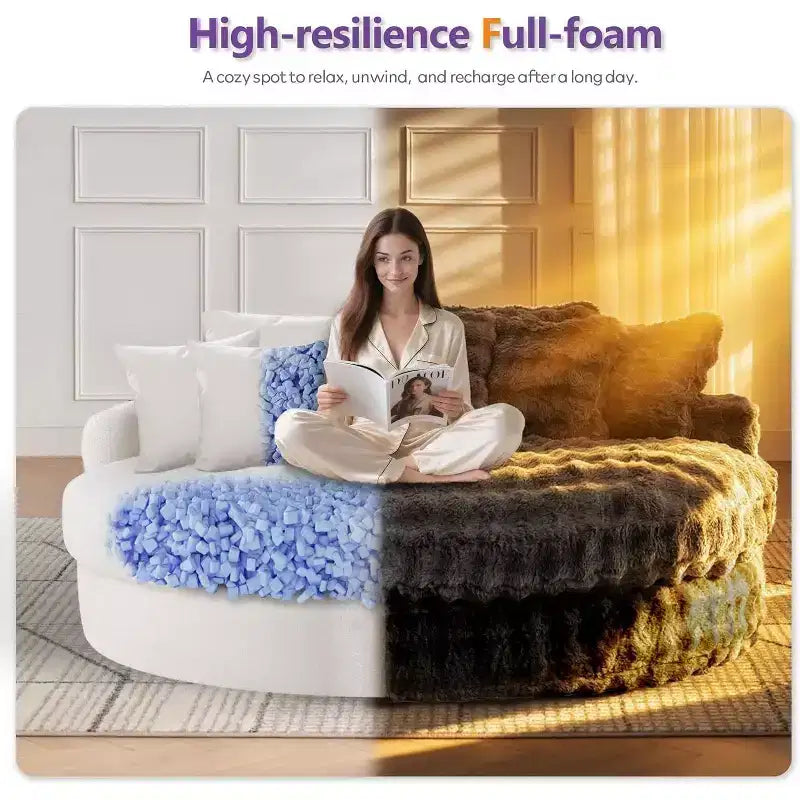 Canapé rond surdimensionné de 83 pouces, canapé-lit moelleux avec 6 oreillers, chaise longue ronde pour chambre à coucher, salon