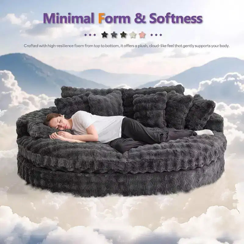Canapé rond surdimensionné de 83 pouces, canapé-lit moelleux avec 6 oreillers, chaise longue ronde pour chambre à coucher, salon