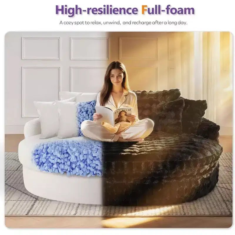 Canapé rond surdimensionné de 83 pouces, canapé-lit moelleux avec 6 oreillers, chaise longue ronde pour chambre à coucher, salon