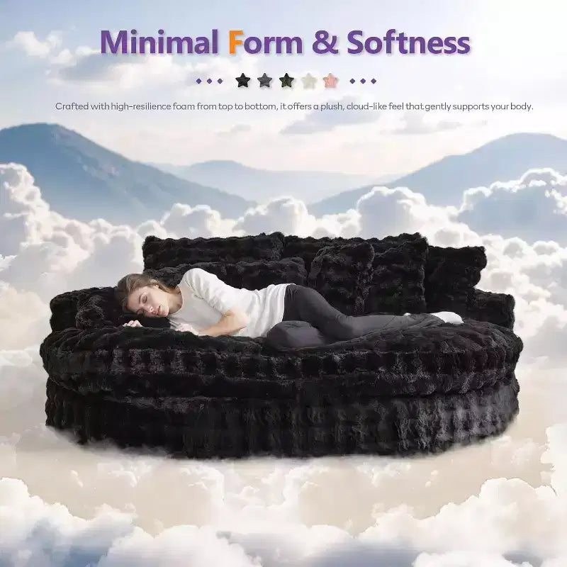 Canapé rond surdimensionné de 83 pouces, canapé-lit moelleux avec 6 oreillers, chaise longue ronde pour chambre à coucher, salon