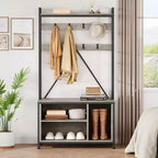 Portemanteau avec banc, porte-manteau industriel avec casiers de rangement, porte-manteau d'entrée avec rangement à chaussures
