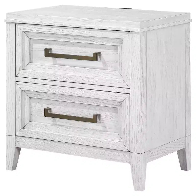 Table de chevet à 2 tiroirs Marielle, blanc vieilli