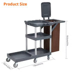 Chariot de ménage, Chariot de nettoyage - Chariot à 3 étagères avec sac poubelle de 60 litres, capacité de 75 kg, 6 roues silencieuses pour hôtels, écoles, bureaux