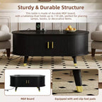 Meuble TV cannelé et table basse en bois de style moderne du milieu du siècle Olivia avec station de charge, portes coulissantes et rangement