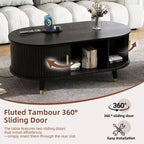 Meuble TV cannelé et table basse en bois de style moderne du milieu du siècle Olivia avec station de charge, portes coulissantes et rangement