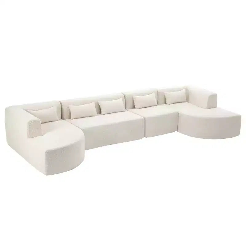 Canapé d'angle modulaire en bouclette, canapé sectionnel moderne en mousse compressée avec deux méridiennes