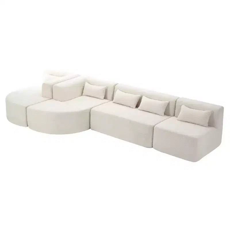 Canapé d'angle modulaire en bouclette, canapé sectionnel moderne en mousse compressée avec deux méridiennes