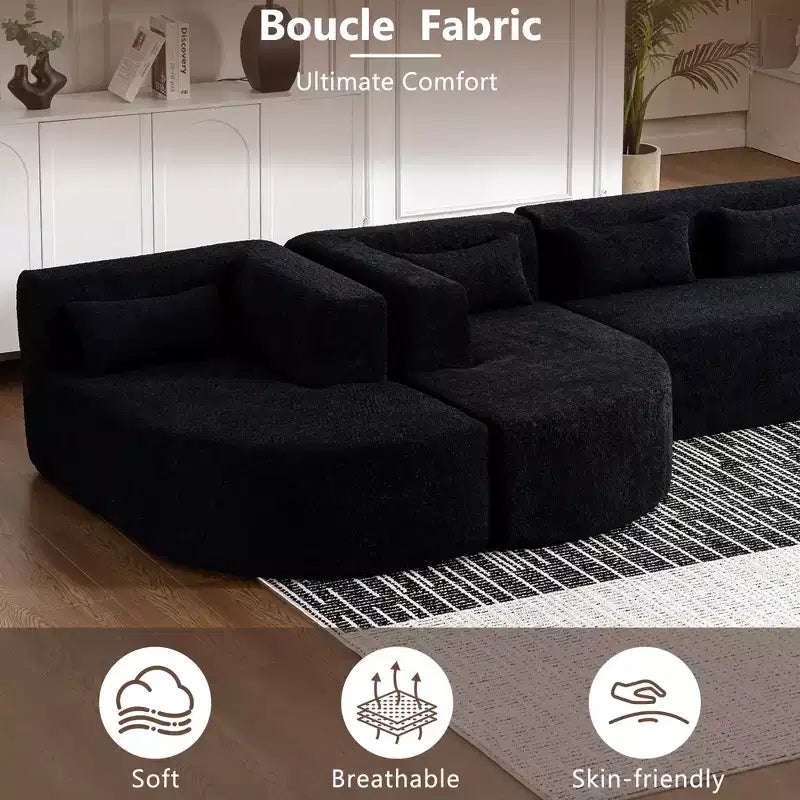 Canapé d'angle modulaire en bouclette, canapé sectionnel moderne en mousse compressée avec deux méridiennes