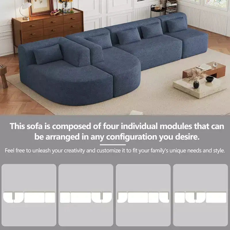 Canapé d'angle modulaire en bouclette, canapé sectionnel moderne en mousse compressée avec deux méridiennes