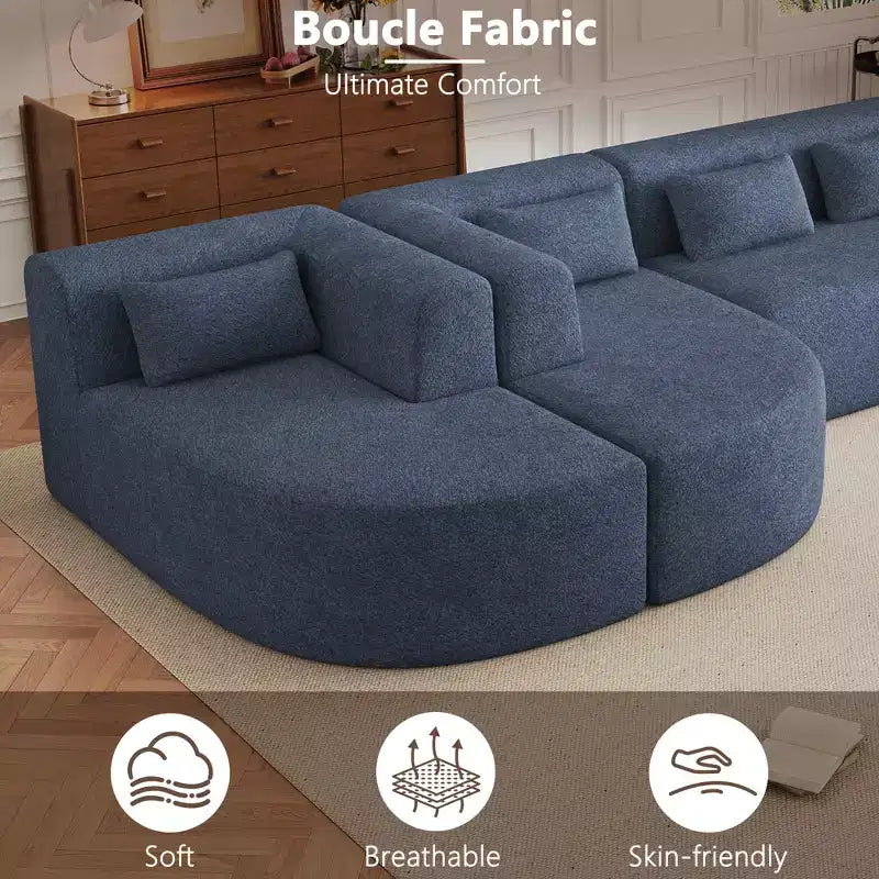 Canapé d'angle modulaire en bouclette, canapé sectionnel moderne en mousse compressée avec deux méridiennes