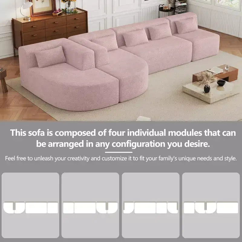 Canapé d'angle modulaire en bouclette, canapé sectionnel moderne en mousse compressée avec deux méridiennes