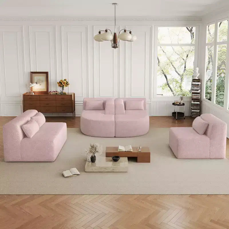 Canapé d'angle modulaire en bouclette, canapé sectionnel moderne en mousse compressée avec deux méridiennes