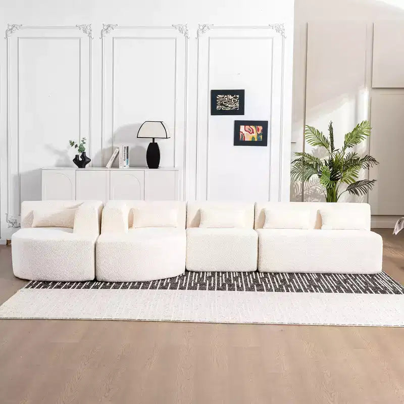 Canapé d'angle modulaire en bouclette, canapé sectionnel moderne en mousse compressée avec deux méridiennes
