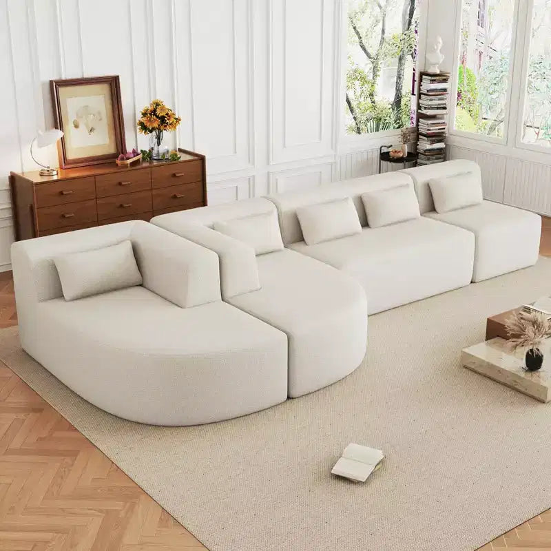 Modular Boucle Floor Couch Set, Modern Compressed Foam Sectional Sofa with Two Chaise Lounge