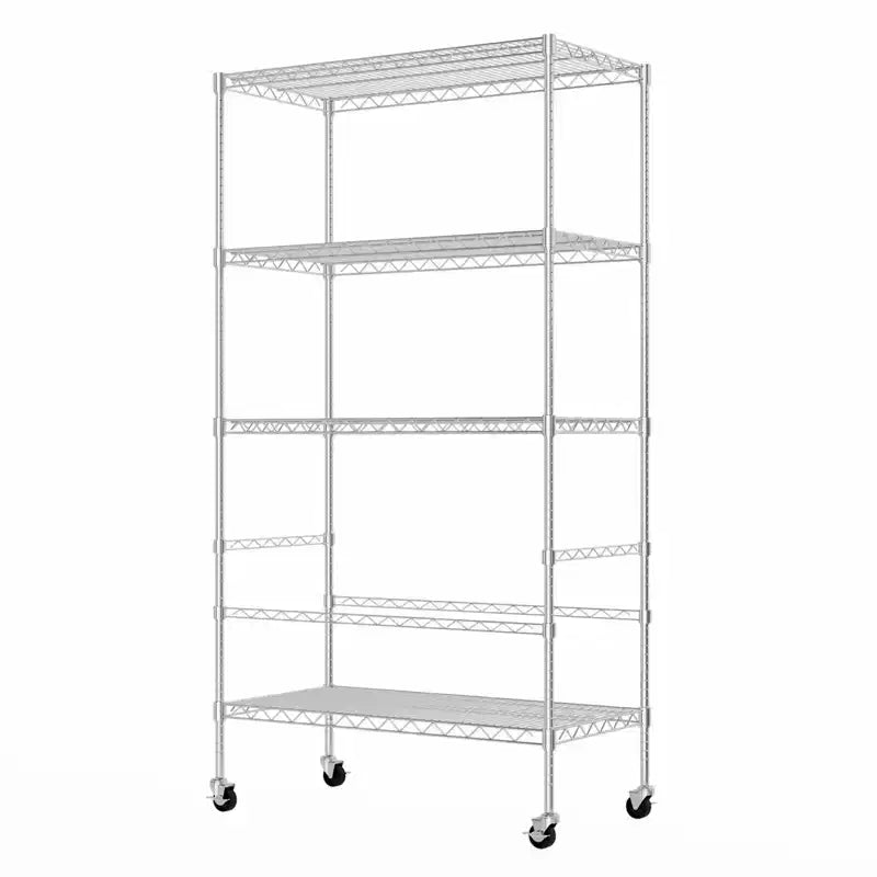 Étagère de rangement métallique à 4 niveaux avec roulettes, étagère de rangement robuste et réglable avec roulettes, étagère de rangement autoportante en fil métallique pour garage, cellier, argent